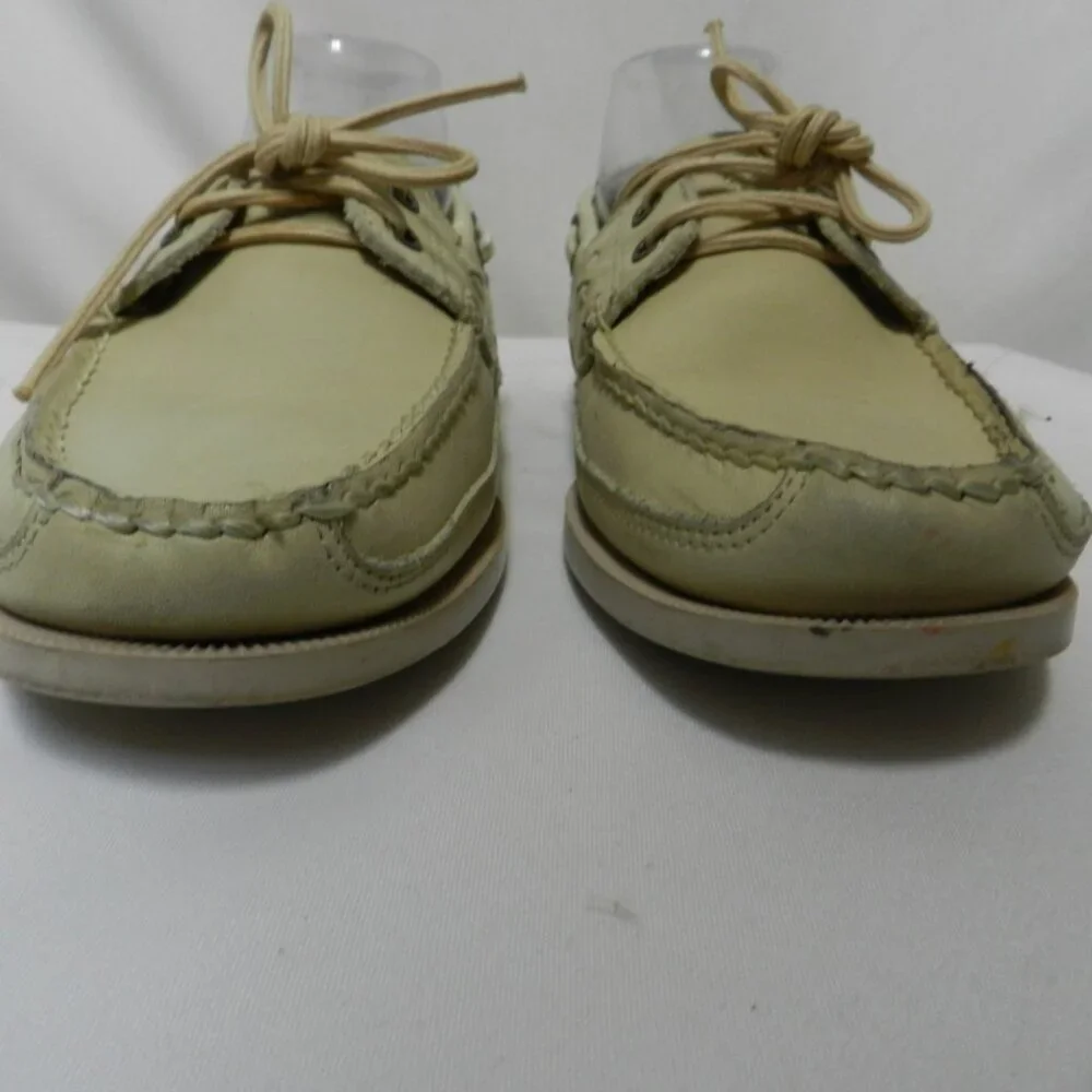 Ralph Lauren Polo Leather cream Loafer Boat Shoes lace up Vintage Men Size Sz 8